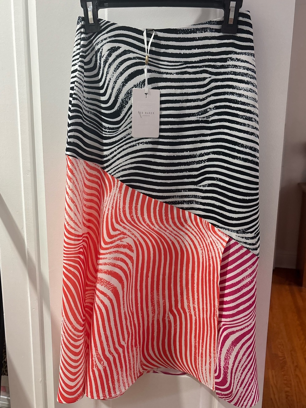 Ted Baker Black, Coral & Fuchsia Wave-Panel Midi Skirt